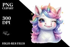 Colorful Winking Baby Unicorn PNG Product Image 1