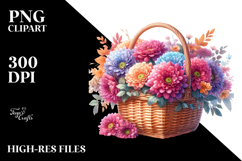 Colorful Basket with Chrysanthemum, PNG Product Image 2