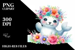 Seal with Colorful Flower Crown | Sublimation Clipart Product Image 3