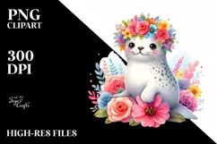 Adorned Seal with Flower Crown | Sublimation Clipart Product Image 3
