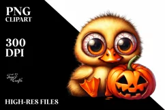 Crazy Baby Duck Holding Halloween Pumpkin PNG Product Image 3