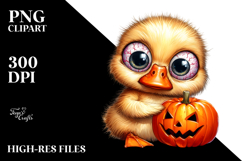 Crazy Baby Duck Holding Halloween Pumpkin PNG Product Image 2