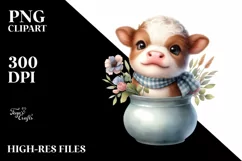 Cute Smiling Baby Highland Cow Vase Clipart Product Image 1