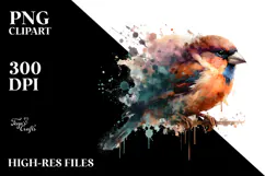 Grungy Bird Half Splashes Watercolor Digital Art Product Image 2