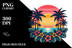 Retro Tropical Sunset Clipart PNG Product Image 2