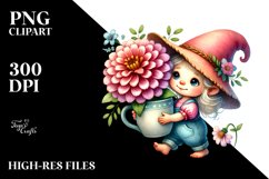 Cute Baby GNOME with Zinnia Cup PNG Product Image 2