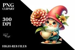 Cute Baby GNOME with Zinnia Cup PNG Product Image 2