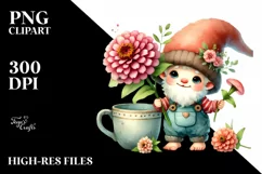Cute Baby GNOME with Zinnia Cup PNG Product Image 2