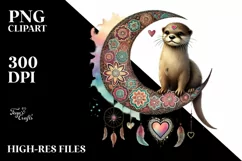 Baby Otter on Half Moon with Big Heart, PNG Product Image 2