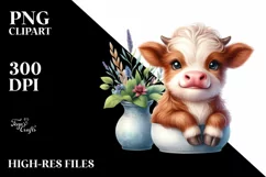 Cute Baby Highland Cow Smiling Vase | Clipart Product Image 1