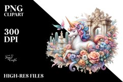 Baby Unicorn in Baroque Garden, Magical PNG Product Image 3