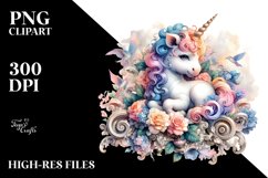 Colorful Baby Unicorn in Baroque Garden, PNG Product Image 3