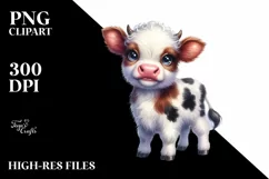 Cute Baby Highland Cow Smiling Moon | Clipart Product Image 1