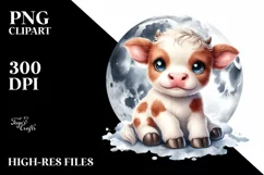 Cute Baby Highland Cow Smiling Moon | Clipart Product Image 3