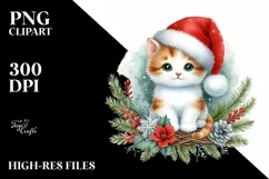Watercolor Cat with Christmas Decorations PNG Product Image 1