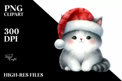 Watercolor Cat with Christmas Decorations PNG Product Image 1