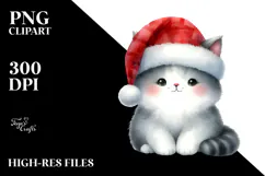 Watercolor Cat with Christmas Decorations PNG Product Image 2