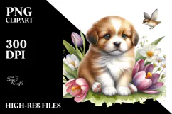 Whimsical Watercolor Spring Puppy, Transparent PNG Product Image 2