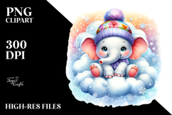 Retro Baby Elephant with Snowflakes PNG Product Image 2