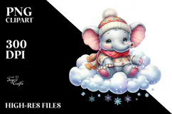Retro Baby Elephant with Snowflakes PNG Product Image 2