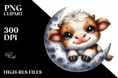 Cute Baby Highland Cow Smiling Moon | Clipart Product Image 1