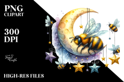 Vibrant Bee Sleeping Moon Hanging Stars Clipart Product Image 2