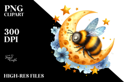 Vibrant Bee Sleeping Moon Hanging Stars Clipart Product Image 2
