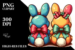 Colorful Retro Bunnies Sitting PNG Product Image 2