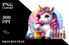 Colorful Baby Unicorn with Beaker and Test Tubes, PNG Product Image 1