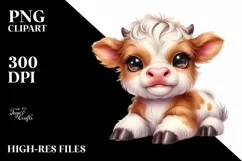 Cute Baby Highland Cow Smiling | Clipart Product Image 1