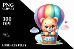 Colorful Baby Bear Resting on Hot Air Balloon | Clipart Product Image 3