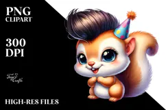 Cute Baby Squirrel with Party Hat, Transparent PNG Product Image 2