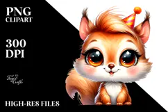 Cute Baby Squirrel with Party Hat, Transparent PNG Product Image 2
