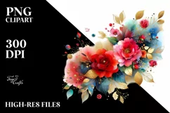 Colorful Watercolor with Small Red Roses | Clipart Product Image 1