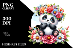 Colorful Flower Crown Panda | Sublimation Clipart Product Image 2