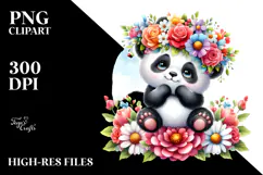 Colorful Flower Crown Panda | Sublimation Clipart Product Image 2