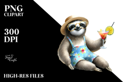 Cute Sloth in Beachwear Drinking Cocktail Product Image 2