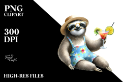 Funky Sloth in Beachwear Drinking Cocktail PNG Product Image 2