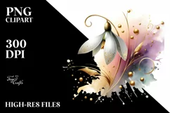 Abstract Glossy Snowdrop with Golden Accents | Watercolor Product Image 3
