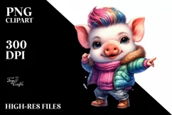 Cute Pig Dancing with Cool Haircut PNG Product Image 1