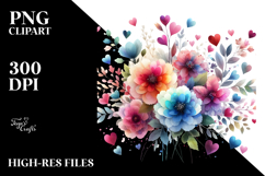 Colorful Watercolor Simple Flower with Heart Petals, PNG Product Image 2