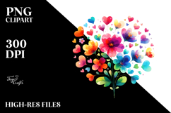 Colorful Watercolor Simple Flower with Heart Petals, PNG Product Image 2