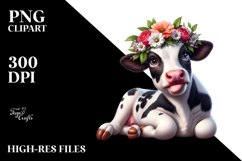 Holstein Cow with Flower Crown, High-Res PNG Product Image 2