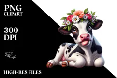 Holstein Cow with Flower Crown, High-Res PNG Product Image 2