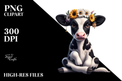 Holstein Cow with Flower Crown, High-Res PNG Product Image 2