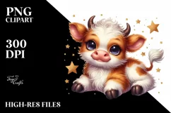 Cute Baby Highland Cow Smiling Star | Clipart Product Image 3