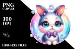 Running Baby Rabbit with Soap Bubble PNG Product Image 2
