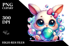 Running Baby Rabbit with Soap Bubble PNG Product Image 2