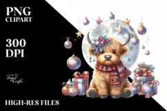 Cute Highland Cow Christmas Ornaments Glittery Moon PNG Product Image 3