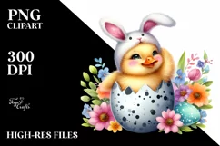 Easter Duckling Bunny Flower, Clipart |T-shirt, Mug PNG Product Image 7